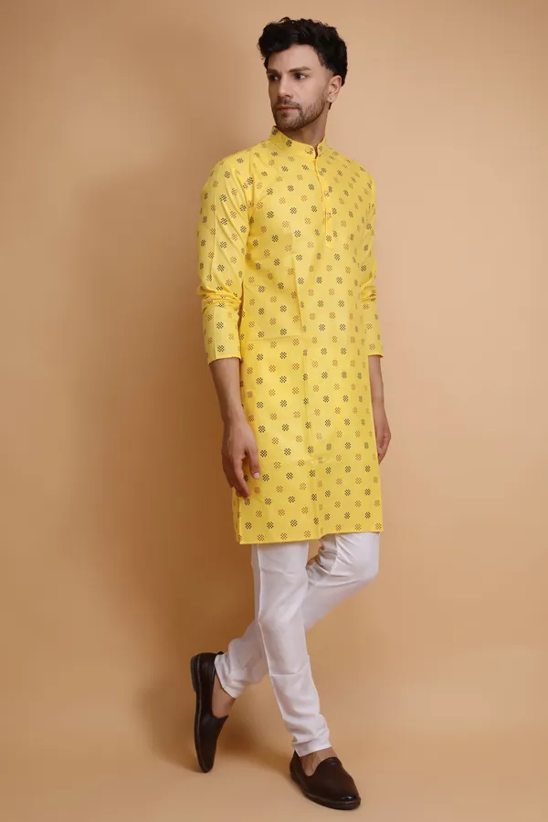 Yellow_Slub_Cotton_Kurta_For_Men