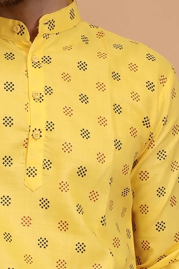 Yellow_Slub_Cotton_Kurta_For_Men