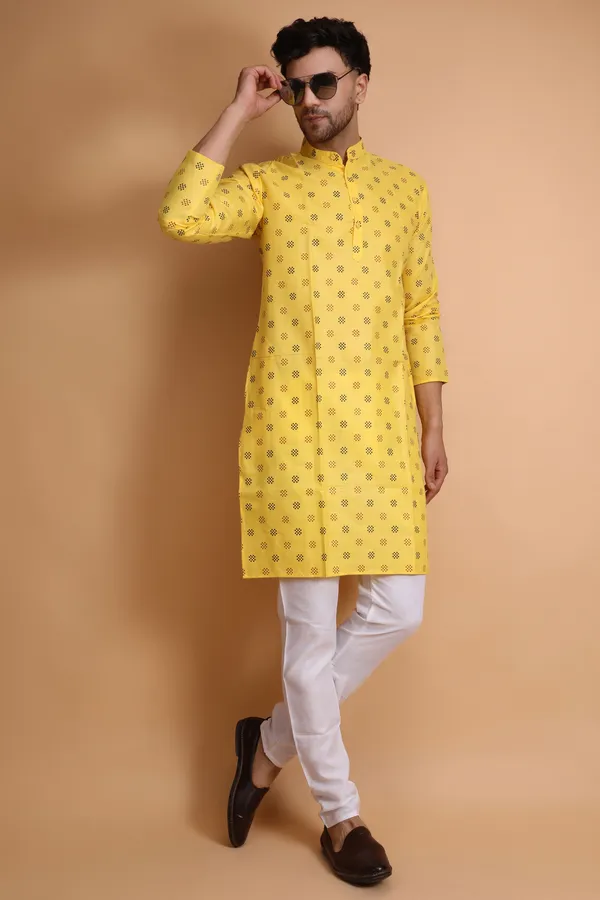 Yellow_Slub_Cotton_Kurta_For_Men