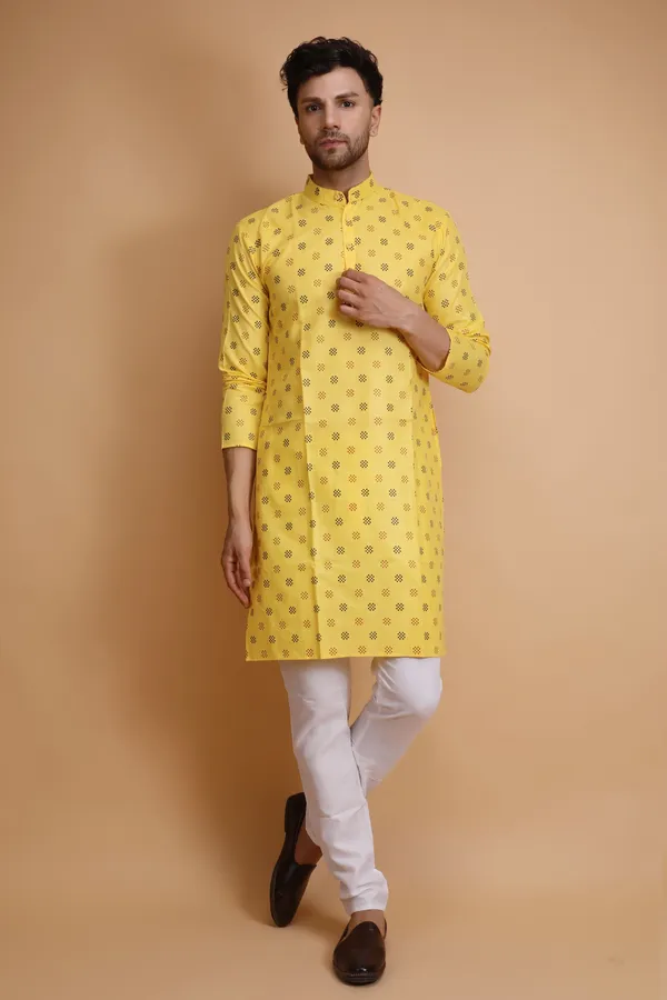 Yellow_Slub_Cotton_Kurta_For_Men