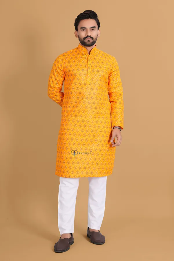 Yellow_Slub_Cotton_Kurta_For_Men