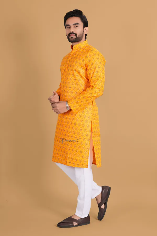 Yellow_Slub_Cotton_Kurta_For_Men