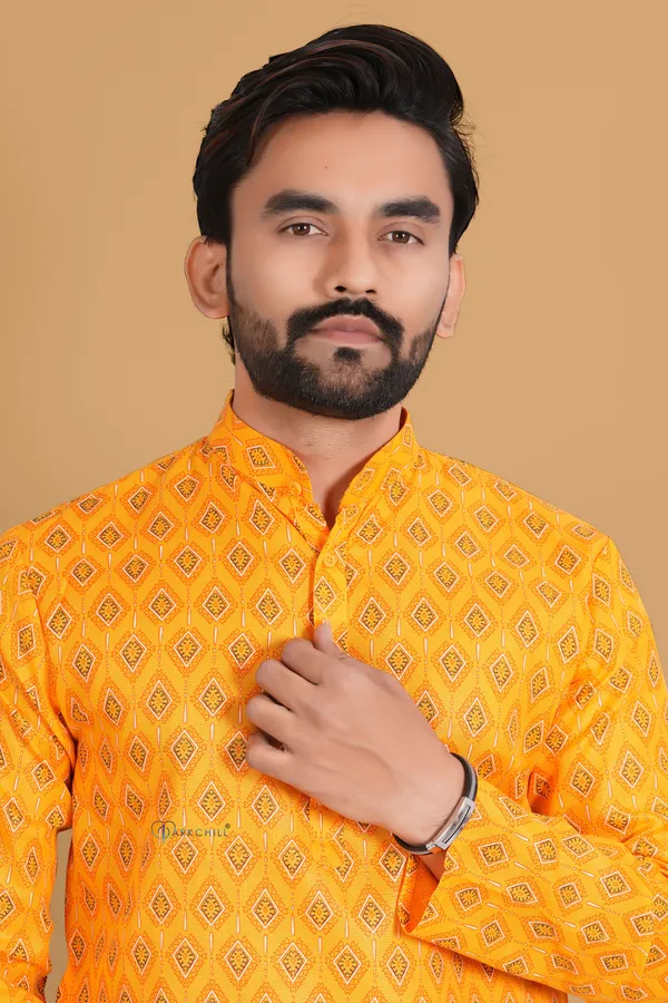 Yellow_Slub_Cotton_Kurta_For_Men