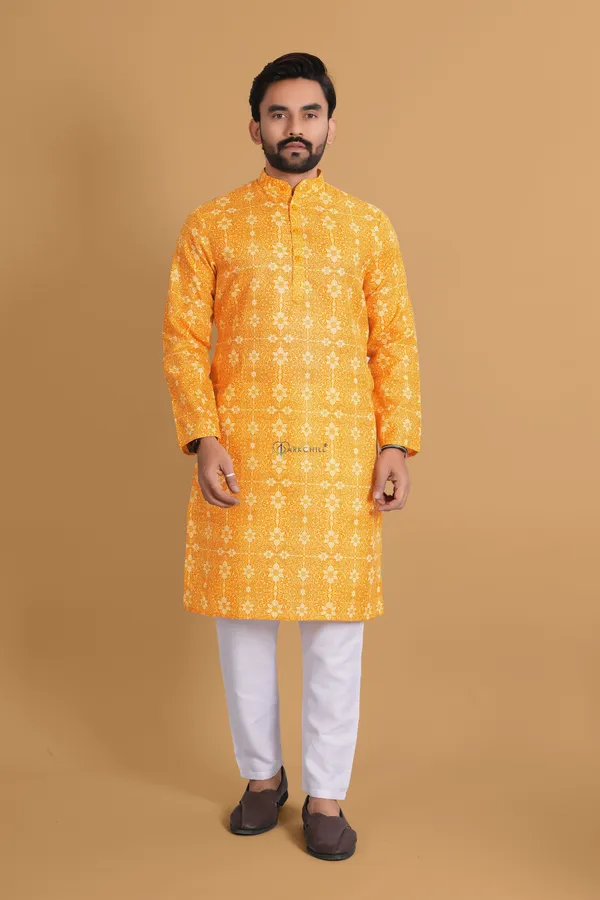 Yellow_Slub_Cotton_Kurta_For_Men