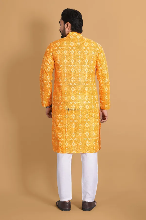 Yellow_Slub_Cotton_Kurta_For_Men