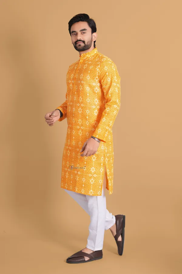 Yellow_Slub_Cotton_Kurta_For_Men
