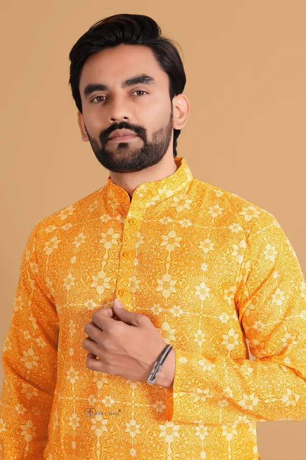 Yellow_Slub_Cotton_Kurta_For_Men