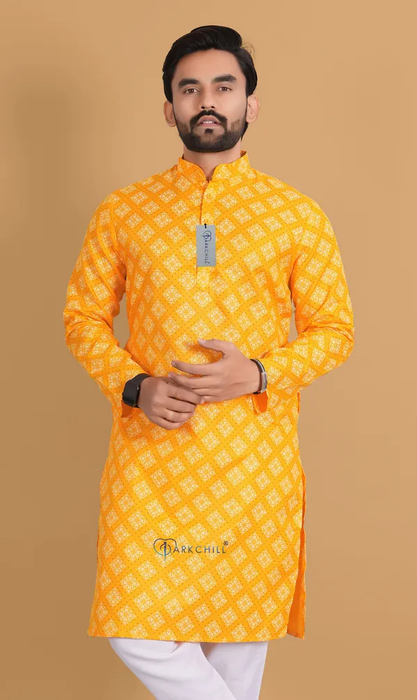 Yellow_Slub_Cotton_Kurta_For_Men