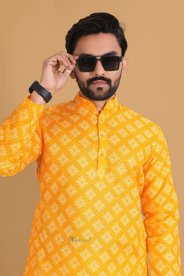 Yellow_Slub_Cotton_Kurta_For_Men