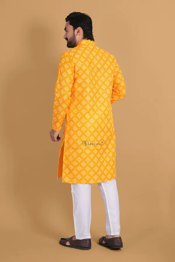 Yellow_Slub_Cotton_Kurta_For_Men
