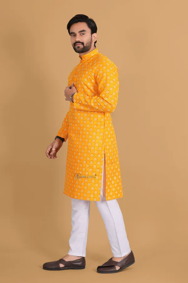 Yellow_Slub_Cotton_Kurta_For_Men