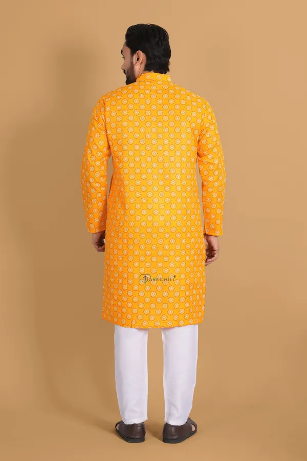Yellow_Slub_Cotton_Kurta_For_Men