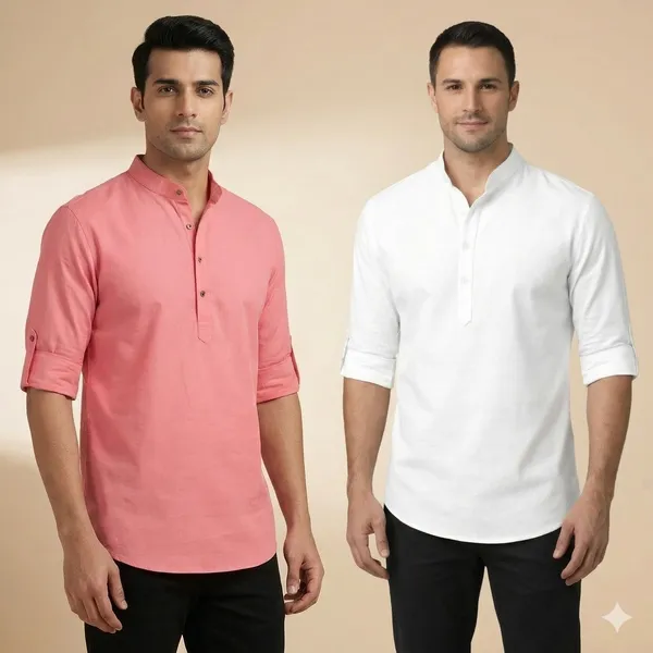 White_And_Pink_Finfolk_Selersathi_Men_Solid_Straight_Shirt_For_Men_(Pack_of_2)