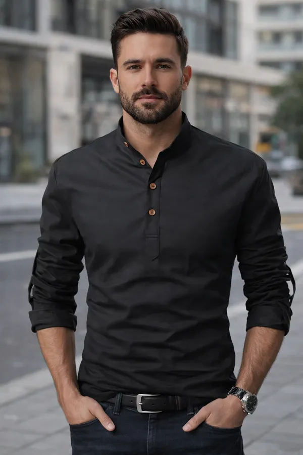 S_Kuada_Men_Solid_Straight_Shirt_(Black)