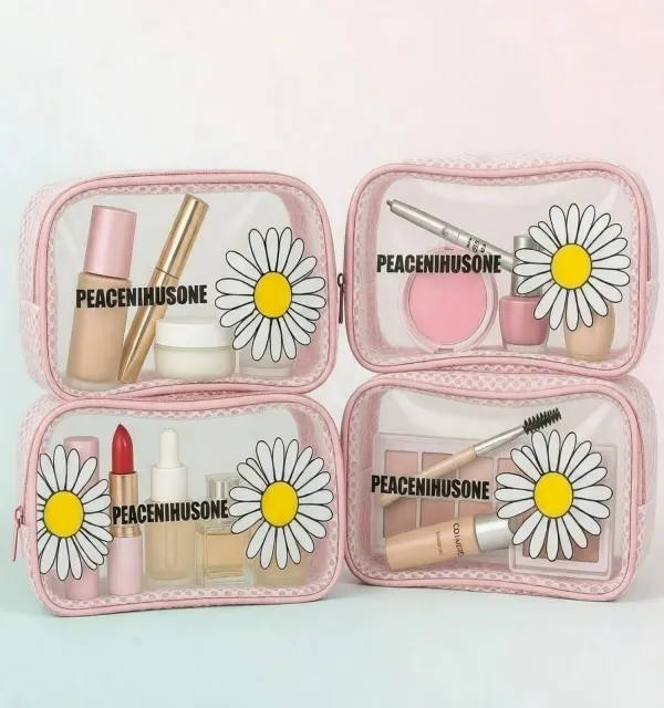 4_Pcs_Makeup_Cosmetic_Bag_Set_for_Women_�_Waterproof_Travel_Wash_Bag_with_Handle,_Large_Capacity_Toiletry_&_Skincare_Organizer-Assorted_Colors