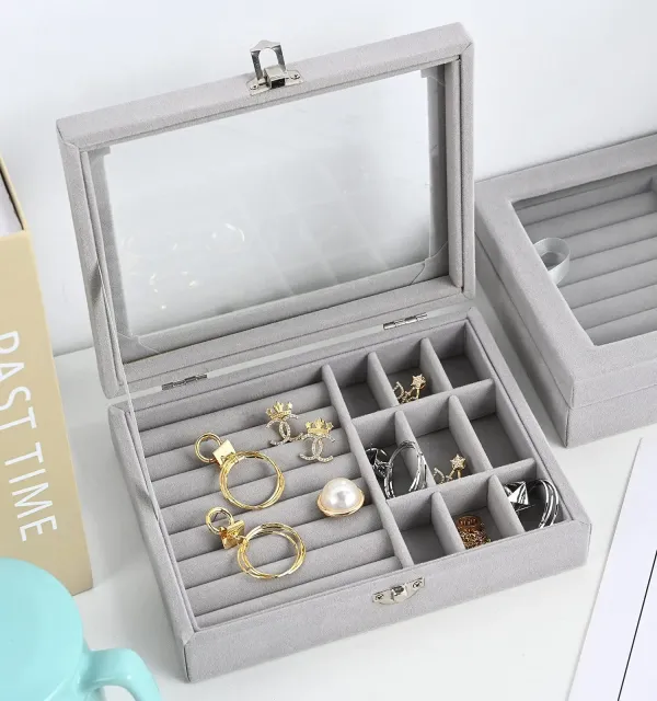 Velvet_Jewellery_Organizer_Gift_Storage_Box_with_Clear_Lid_�_Portable_Jewelry_Case_with_Multiple_Compartments_for_Rings,_Earrings_&_Necklaces_for_Girls_and_Women-Grey