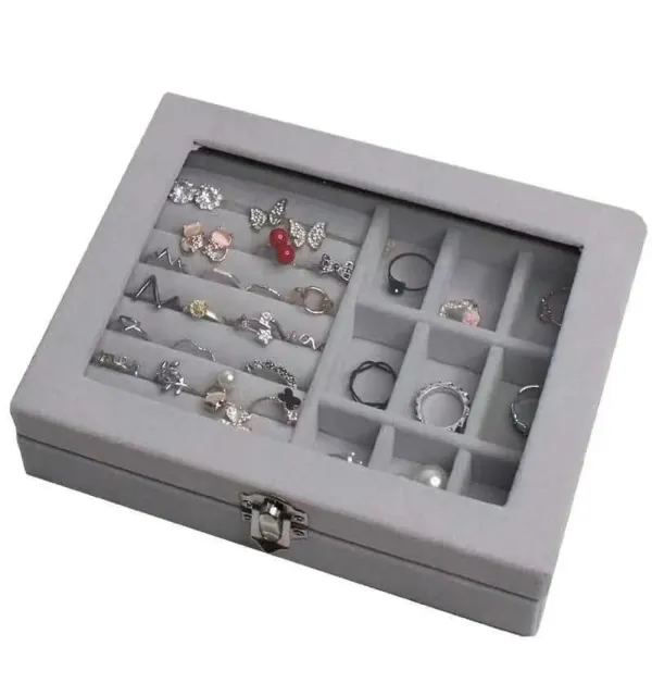 Velvet_Jewellery_Organizer_Gift_Storage_Box_with_Clear_Lid_�_Portable_Jewelry_Case_with_Multiple_Compartments_for_Rings,_Earrings_&_Necklaces_for_Girls_and_Women-Grey