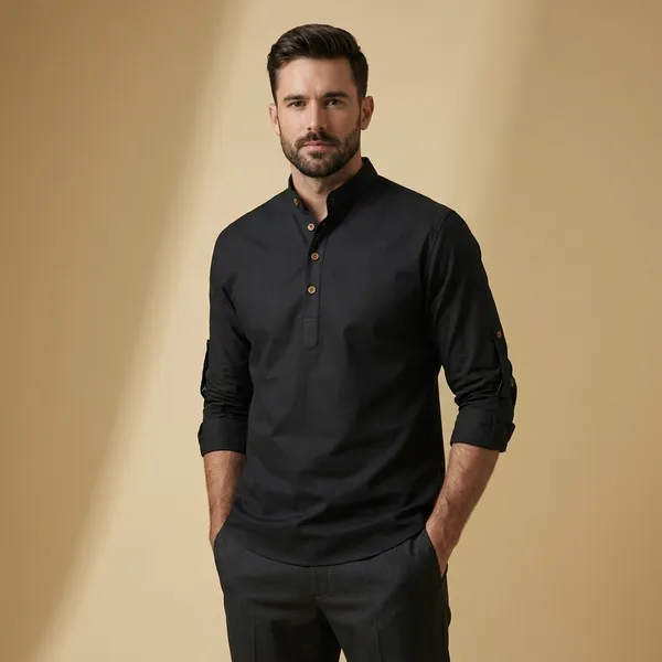 S_Kuada_Men_Solid_Straight_Shirt_(Black)