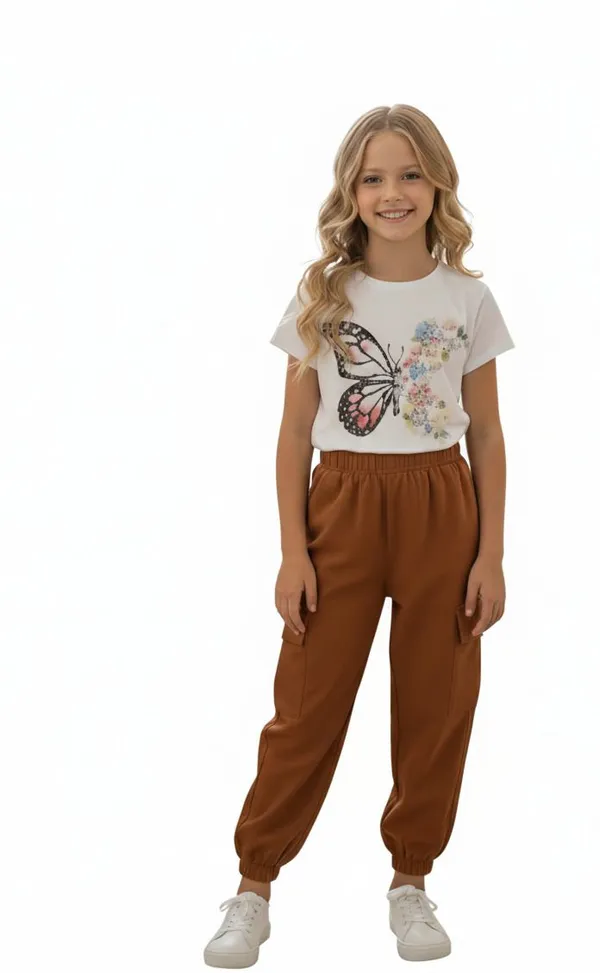 Arjun_Enterprise_Girls_Casual_T-Shirt_Jegging_Set_(Brown_And_White)