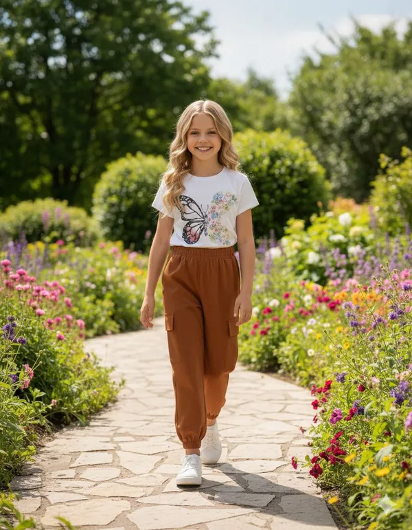 Arjun_Enterprise_Girls_Casual_T-Shirt_Jegging_Set_(Brown_And_White)