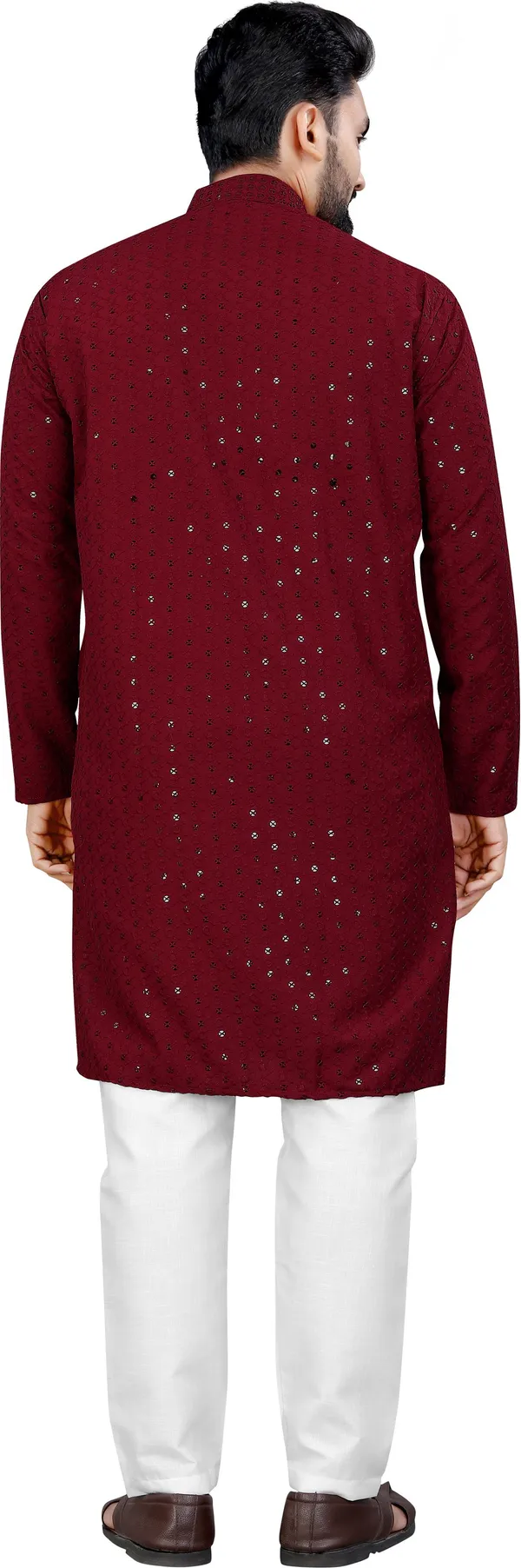 Shree_Dutt_Creation_Men_Chikan_Embroidery_Straight_Kurta_(Maroon)