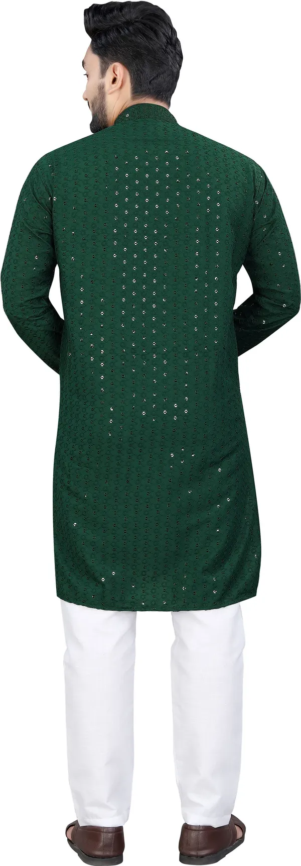 Kanha_Creation_Men_Chikan_Embroidery_Straight_Kurta_(Dark_Green)