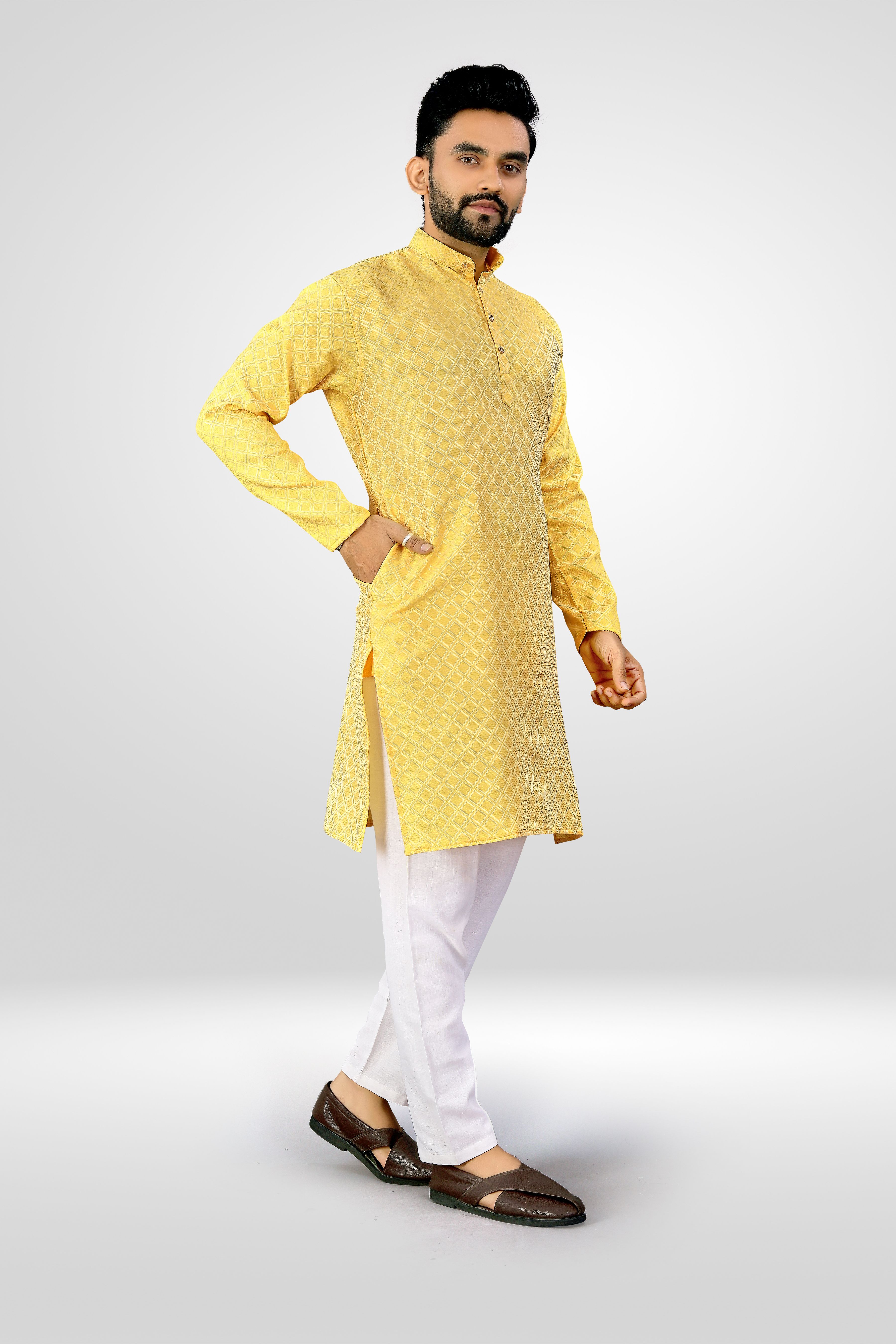 Traditional_Love_Men_Solid_Straight_Kurta_(Yellow)