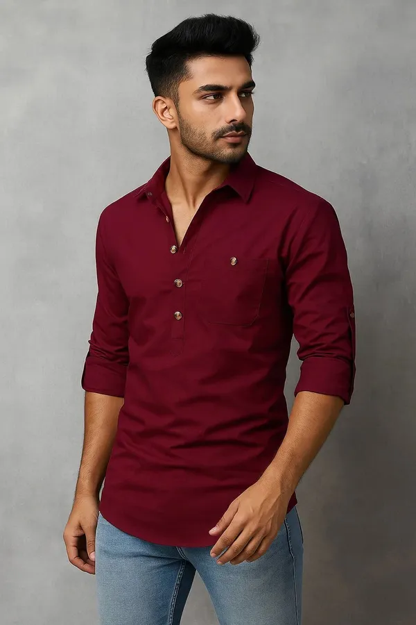 Cotton_Chhap_Men_Solid_Straight_Shirt_(Maroon)