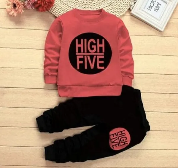 Kids_High_Five_Print_Sweatshirt_and_Jogger_Set,_Coral_Pink_and_Black,_2-Piece_Outfit