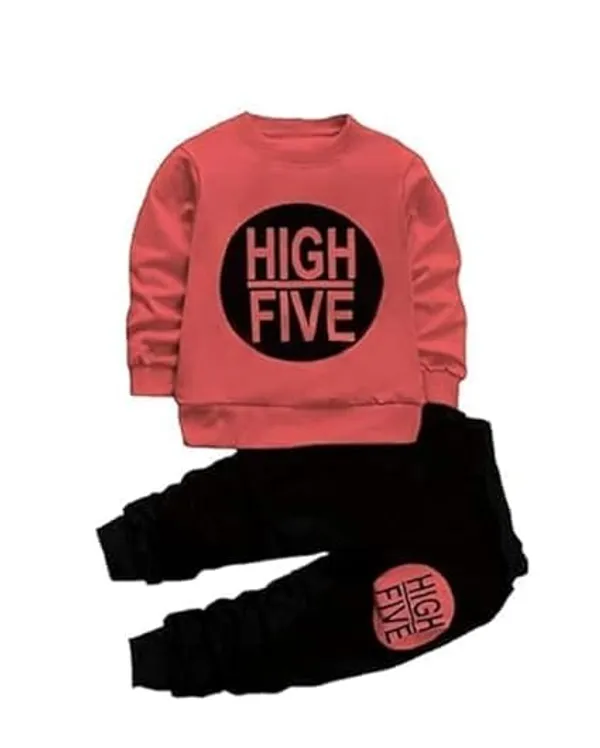 Kids_High_Five_Print_Sweatshirt_and_Jogger_Set,_Coral_Pink_and_Black,_2-Piece_Outfit