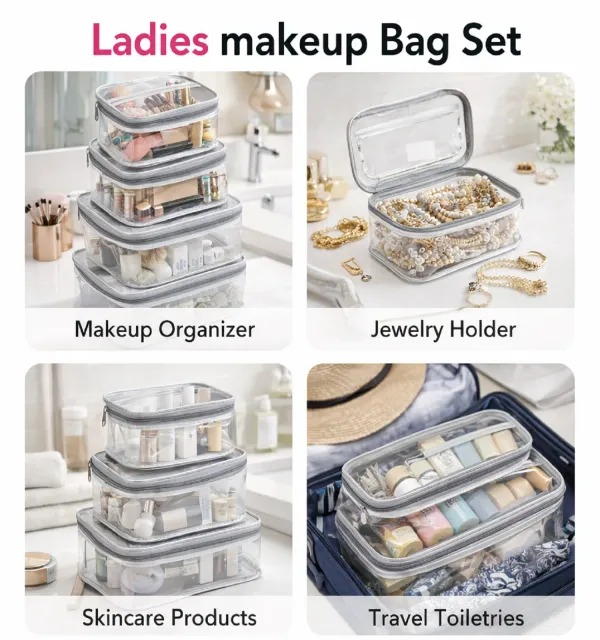 3_Pcs_Makeup_Cosmetic_Bag_Set_for_Women_�_Waterproof_Travel_Wash_Bag_with_Handle,_Large_Capacity_Toiletry_&_Skincare_Organizer-Grey