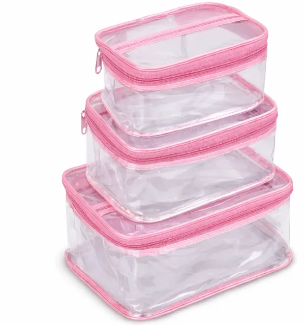 3_Pcs_Makeup_Cosmetic_Bag_Set_for_Women_�_Waterproof_Travel_Wash_Bag_with_Handle,_Large_Capacity_Toiletry_&_Skincare_Organizer-Pink