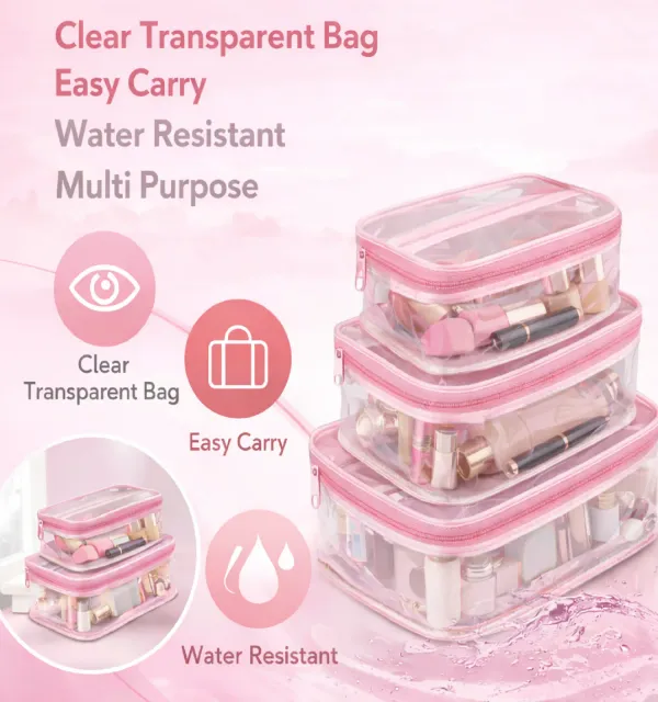 3_Pcs_Makeup_Cosmetic_Bag_Set_for_Women_�_Waterproof_Travel_Wash_Bag_with_Handle,_Large_Capacity_Toiletry_&_Skincare_Organizer-Pink