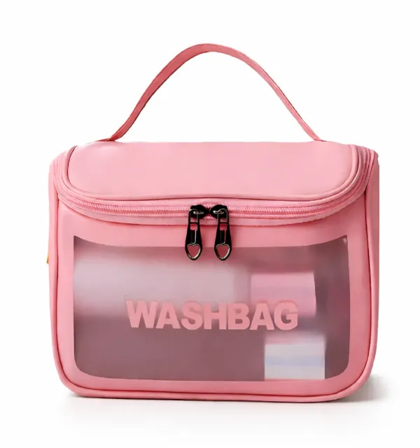 Makeup_Cosmetic_Bag_for_Women_,_Waterproof_Travel_Wash_Bag_with_Handle_,_Large_Capacity_Toiletry_Organizer_Pouch_-_Pink
