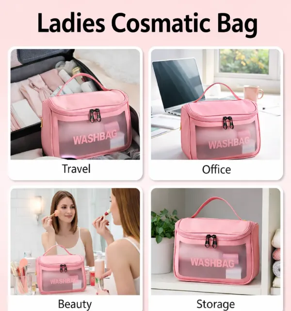 Makeup_Cosmetic_Bag_for_Women_,_Waterproof_Travel_Wash_Bag_with_Handle_,_Large_Capacity_Toiletry_Organizer_Pouch_-_Pink