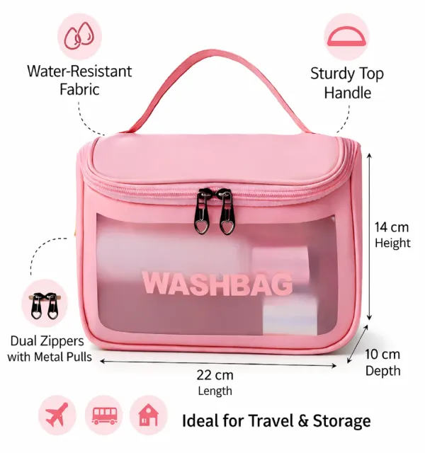 Makeup_Cosmetic_Bag_for_Women_,_Waterproof_Travel_Wash_Bag_with_Handle_,_Large_Capacity_Toiletry_Organizer_Pouch_-_Pink