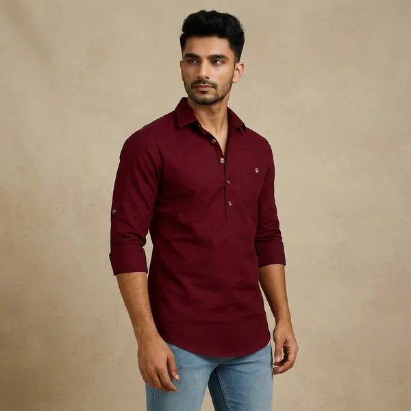 Cotton_Chhap_Men_Solid_Straight_Shirt_(Maroon)