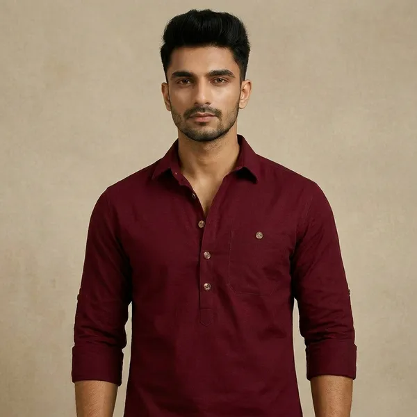 Cotton_Chhap_Men_Solid_Straight_Shirt_(Maroon)