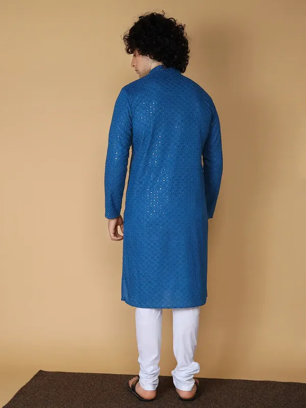 Traditional_Royal_Blue_Cotton_Blend_Kurta,_Elegant_Style,_Mandarin_Collar,_Long_Sleeve,_Ethnic_Wear_Kurta_For_Man