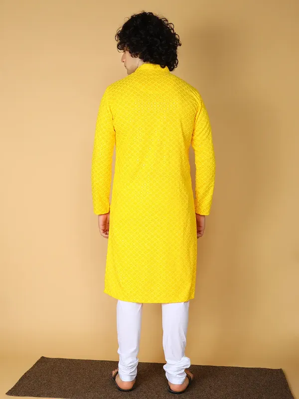Traditional_Yellow_Cotton_Blend_Kurta,_Elegant_Style,_Mandarin_Collar,_Long_Sleeve,_Ethnic_Wear_Kurta_For_Man