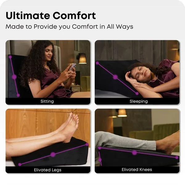 Zudo_Homes_Black_Wedge_Pillow_Memory_Foam_2_Years_Warranty_Orthopedic_Wedge_Cushion_For_Back_Support_Sleeping_Leg_Elevator_Pregnancy_Gerd_Anti_SnoringFree_Size