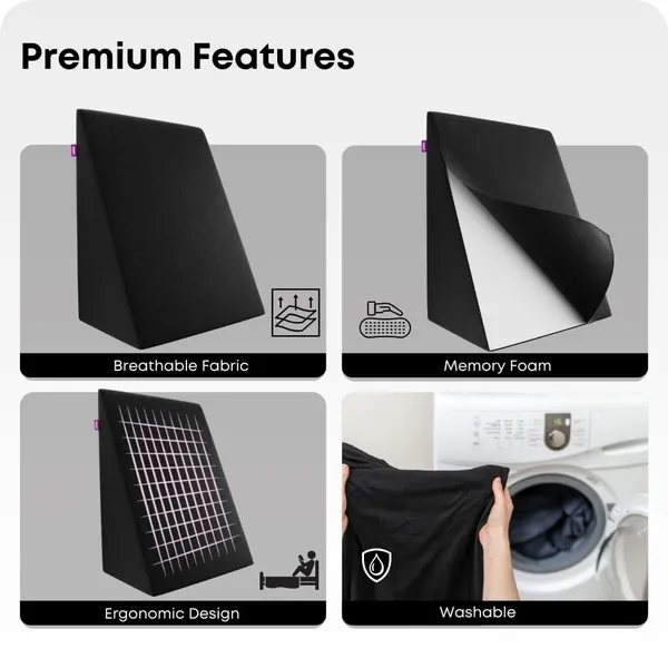 Zudo_Homes_Black_Wedge_Pillow_Memory_Foam_2_Years_Warranty_Orthopedic_Wedge_Cushion_For_Back_Support_Sleeping_Leg_Elevator_Pregnancy_Gerd_Anti_SnoringFree_Size