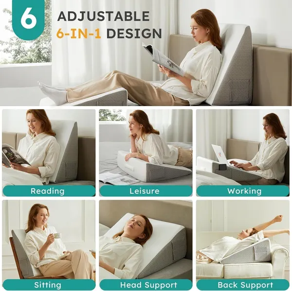 Zudo_Homes_Wedge_Pillow_for_Sleeping,_10_inch_Bed_Wedge_Pillow,_Elevated_Body_Pillow_for_Back_Support,_Acid_Reflux,_Leg,_Neck_Pain,_Snoring,_Triangle_White/Grey