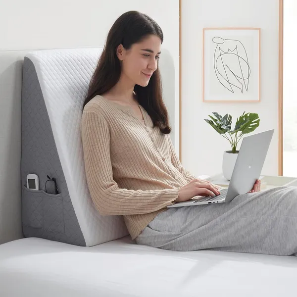 Zudo_Homes_Wedge_Pillow_for_Sleeping,_10_inch_Bed_Wedge_Pillow,_Elevated_Body_Pillow_for_Back_Support,_Acid_Reflux,_Leg,_Neck_Pain,_Snoring,_Triangle_White/Grey