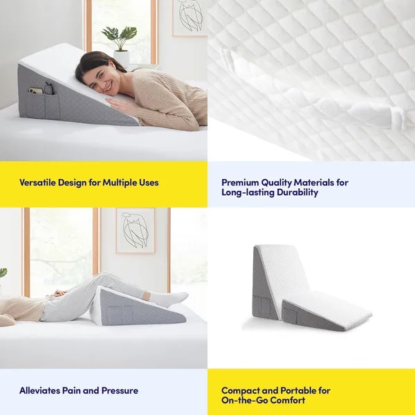 Zudo_Homes_Wedge_Pillow_for_Sleeping,_10_inch_Bed_Wedge_Pillow,_Elevated_Body_Pillow_for_Back_Support,_Acid_Reflux,_Leg,_Neck_Pain,_Snoring,_Triangle_White/Grey