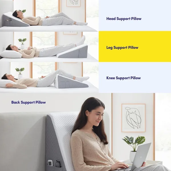 Zudo_Homes_Wedge_Pillow_for_Sleeping,_10_inch_Bed_Wedge_Pillow,_Elevated_Body_Pillow_for_Back_Support,_Acid_Reflux,_Leg,_Neck_Pain,_Snoring,_Triangle_White/Grey