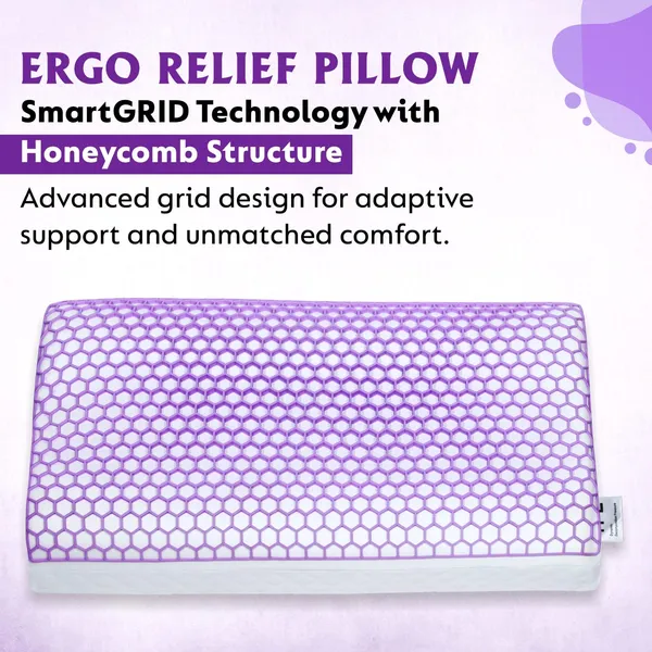 Zudo_Homes_Cervical_Sleeping_Pillow,Neck,Back_Pain_Relief,Memory_Foam,Purple_TPE_Cover_Pillow,Posture,Spinal_Alignment,Contour_Neck_Support_Shape,Orthopedic,Bed,Travel,White,19x12x4_Inches
