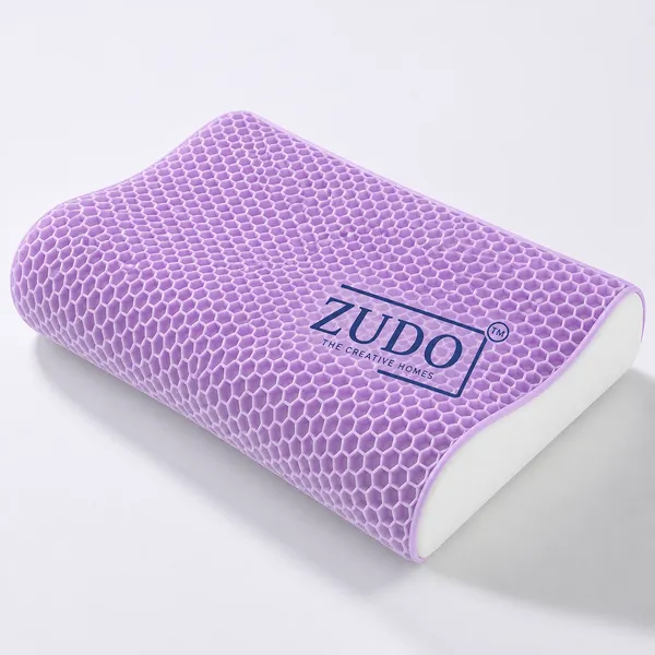 Zudo_Homes_Cervical_Sleeping_Pillow,Neck,Back_Pain_Relief,Memory_Foam,Purple_TPE_Cover_Pillow,Posture,Spinal_Alignment,Contour_Neck_Support_Shape,Orthopedic,Bed,Travel,White,19x12x4_Inches