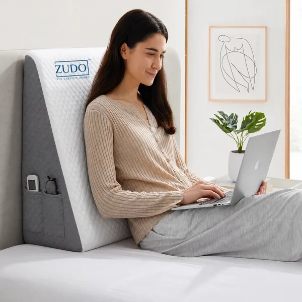 Zudo_Homes_Wedge_Pillow_for_Sleeping,_10_inch_Bed_Wedge_Pillow,_Elevated_Body_Pillow_for_Back_Support,_Acid_Reflux,_Leg,_Neck_Pain,_Snoring,_Triangle_White/Grey