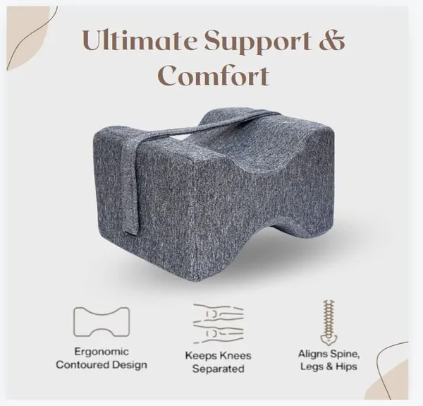 Zudo_Homes_Knee_Pillow,_Knock_Knee_Pillow_for_Sleeping,_Memory_Foam_Leg_Pillow_Wedge_Cushion_for_Side_Sleeper,_Sciatica,_Pregnancy_(Grey)